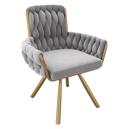 Eetkamerstoel – Set van 4 - Fluwelen Stoel – Comfortabele Stoel – Draaistoel – 360° Draaibaar – Hoge Rugleuning – Stalen Frame - Grijs