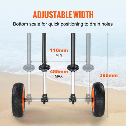 Vevor - Handtrailer Boot - Boottrailer Dolly - Dolly - Heavy Duty Kayak Cart - Afneembare Kano Trolley Cart - met 10'' massieve banden - Verstelbare Breedte & Top Foam Protection - Zwart - QUORE
