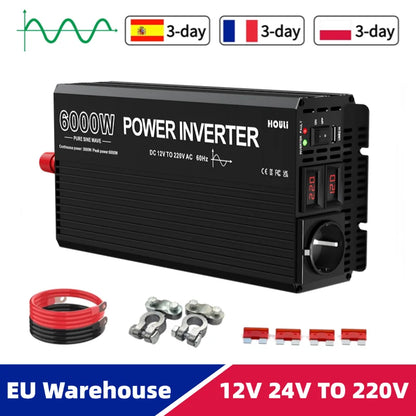Power Inverter 5000W – Omvormer – Spanningsomzetter – Zuivere Sinusgolf Inverter – DC naar AC Converter – Zuivere Sinusgolf – LED Display – Aluminium Behuizing