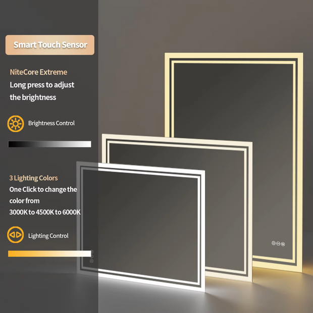 Badkamerspiegel - Badkamerspiegel met Verlichting - LED - Antifog Functie - 3 Kleurinstellingen - IP65 Waterdicht - Horizontaal/Verticaal - 50x70cm - Zilver