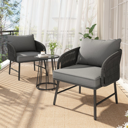 Drie-Delige Tuinset – Buitenset – Balkonset – Lounge Set – Tuinmeubel – Weerbestendig Staal – Handgeweven Rope