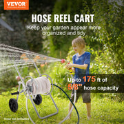 Vevor - Air Hose - Hose Reel Cart - 175 ft 5/8'' Hose - (Hose Not Included) Garden Hose Cart - Wheeled Tools - with Storage Basket for Garden, Yard &amp; Lawn - No Hose - Silver
