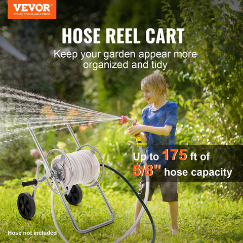 Vevor - Air Hose - Hose Reel Cart - 175 ft 5/8'' Hose - (Hose Not Included) Garden Hose Cart - Wheeled Tools - with Storage Basket for Garden, Yard &amp; Lawn - No Hose - Silver