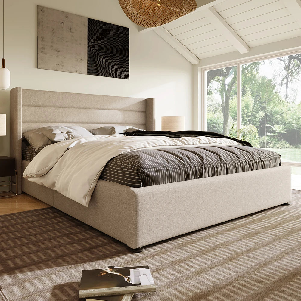 Gestoffeerd Bed – Opbergbed – Tweepersoonsbed – Slaapbank – Platformbed – 180x200 cm – Fluwelen Hoofdbord – USB Oplaadfunctie & Leeslamp