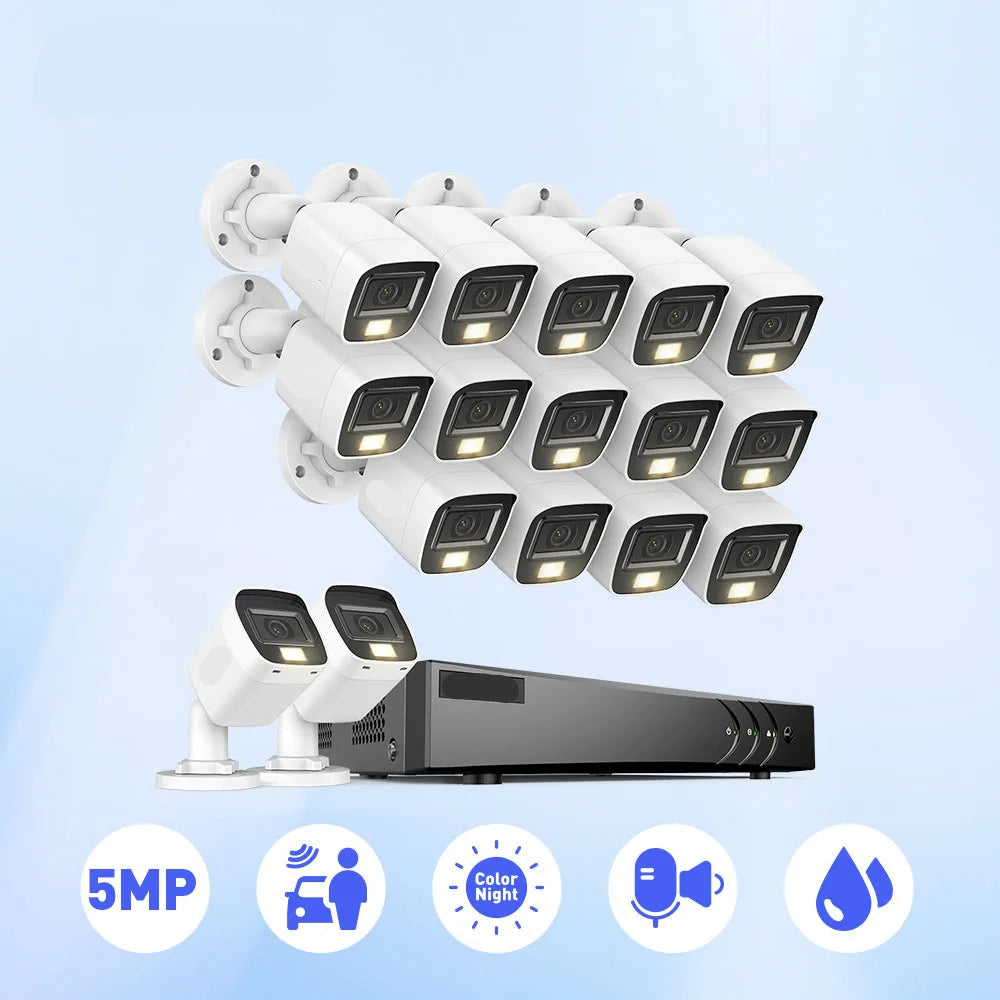 Beveiligingsset – CCTV Systeem – Camerasysteem – Video Bewaking – Beveiligingscamera – 16 Camera’s – 5 Megapixel Resolutie – 2TB Opslag – Kleurennachtzicht – Audio-opname