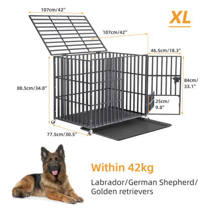 Hondenbench – Grote Hondenkennel – Stalen Bench – Ruime Dog Crate – Vierkante Metalen Buizen – Dubbele Veiligheidssloten – Uitneembare Bak - XL
