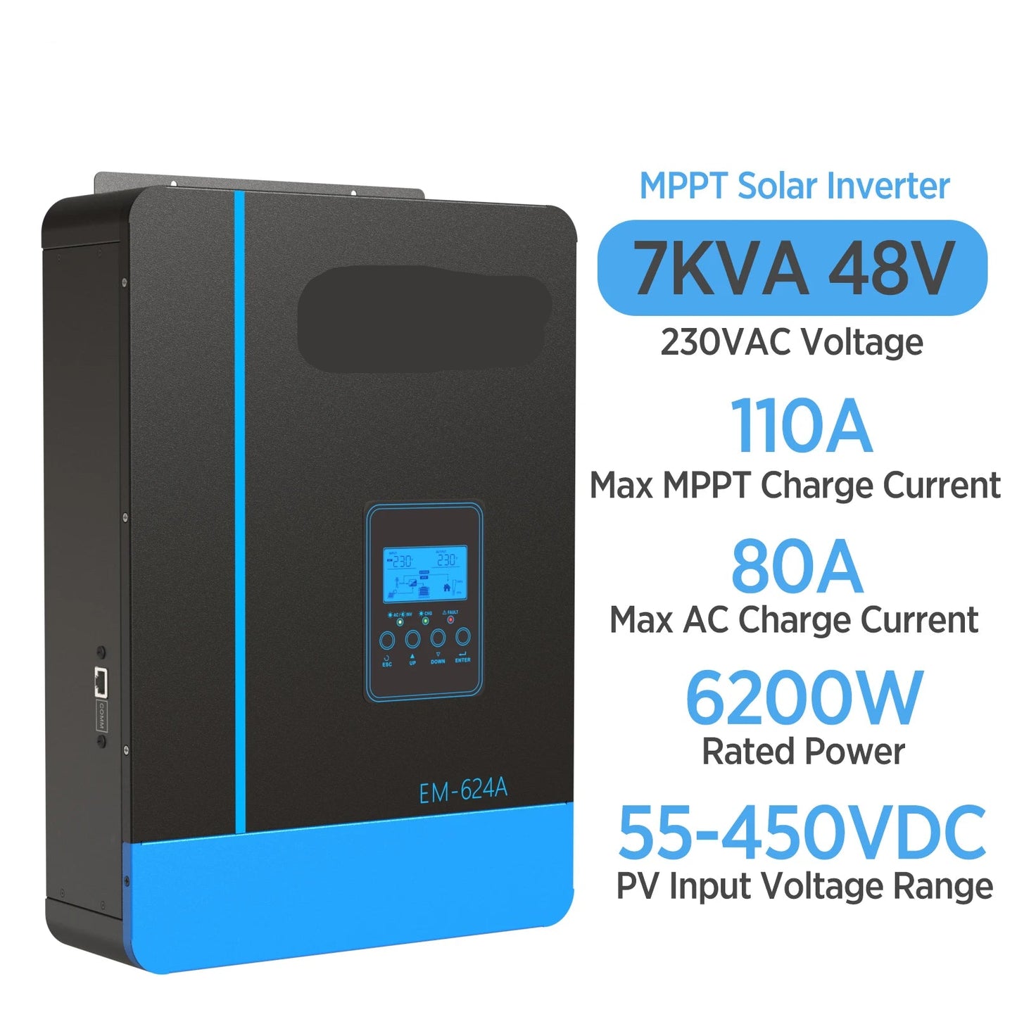 Hybride Omvormer – Zonne-Omvormer – MPPT Zonnecontroller – Acculader – Zuivere Sinusgolf – 6200W Continu Vermogen – UPS Functie - WIFI - 48V - QUORE