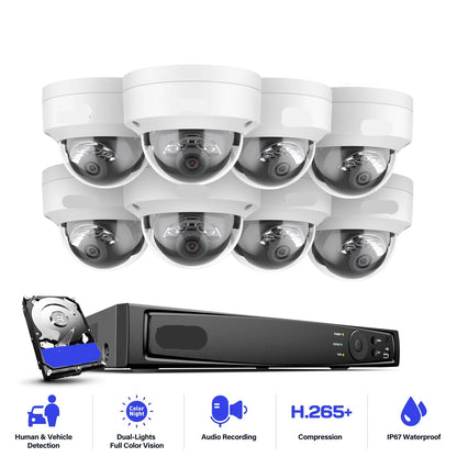 Beveiligingscamera's - Camerabewaking - CCTV Camerasysteem - 4K - 8-kanaals PoE Netwerk - NVR Recorder – Inclusief 4 Stuks 8MP Audio Opname IP Camera’s – Zonder HDD Opslag - QUORE