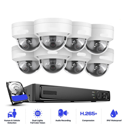 Beveiligingscamera's - Camerabewaking - CCTV Camerasysteem - 4K - 8-kanaals PoE Netwerk - NVR Recorder – Waterdichte - Inclusief 4 Stuks 8MP Audio Opname IP Camera’s – 1TB HDD Opslag
