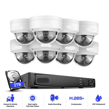 Beveiligingscamera's - Camerabewaking - CCTV Camerasysteem - 4K - 8-kanaals PoE Netwerk - NVR Recorder – Waterdichte - Inclusief 4 Stuks 8MP Audio Opname IP Camera’s – 2TB HDD Opslag