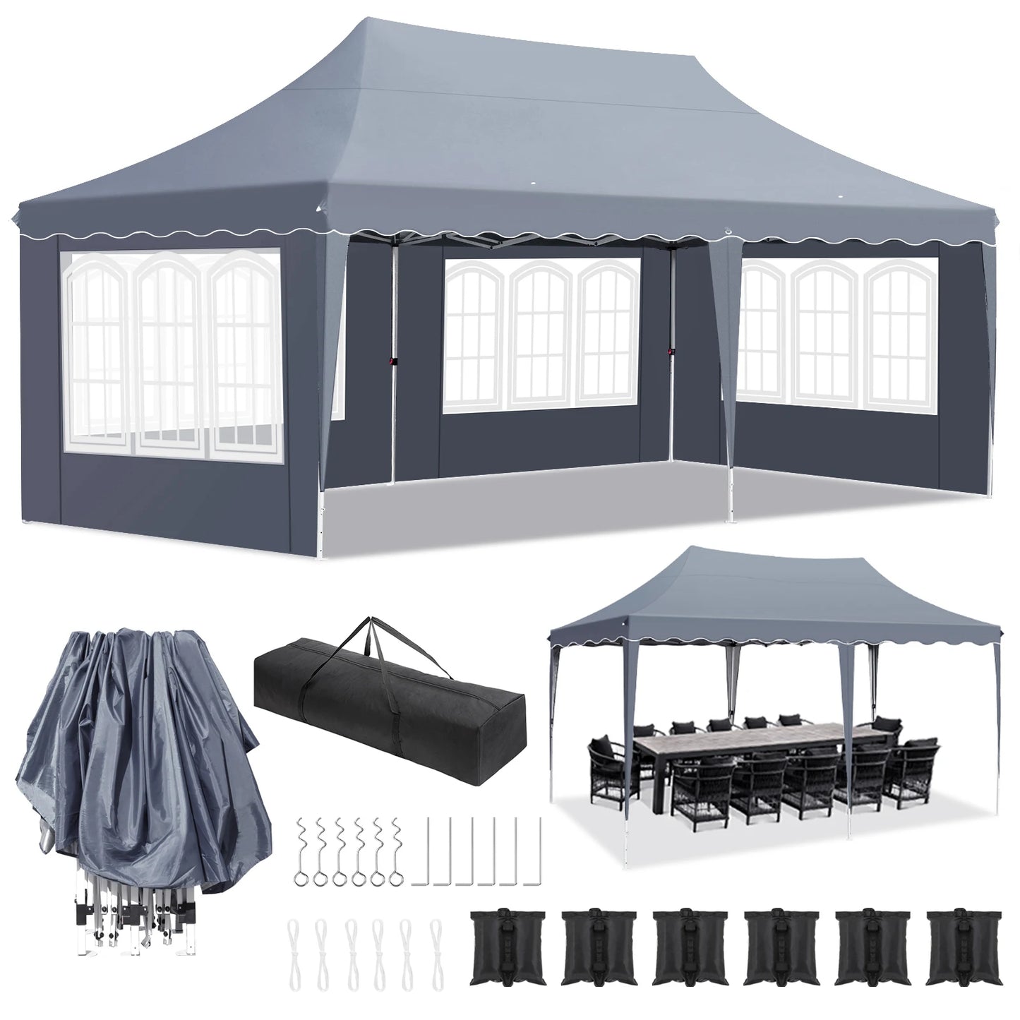 Pop-Up Gazebotent – Partytent – Tent – Opvouwbare Tent – Buiten Tenten – 3x6 Meter – Aluminium Frame - Donkergrijs
