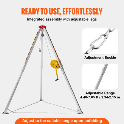 Reddingsdriepoot – Reddingsdriepoot Set – Veiligheidstrapod – Valbeveiliging Tripod – Reddingstrapod – Horizontale Trekkracht 1800lbs – Verstelbare Poten Met Veiligheidsgordel
