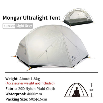 Tent – Tweepersoonstent – Compacte Tent – Ultralichte Tent – Waterdichte Tent – 1,8 Kg Gewicht – Aluminium Stokken