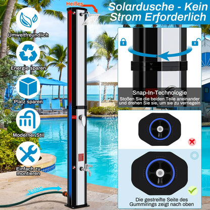 Solar Douche - Douchekraan - Douchepaneel - Camping Douche - Zonnedouche -  35L Solar Shower Kolom – Tuin en Strand Buiten Douche, Koud & Warm Water, Waterproof, Voor Zwembad en Tuin – Zwart - QUORE