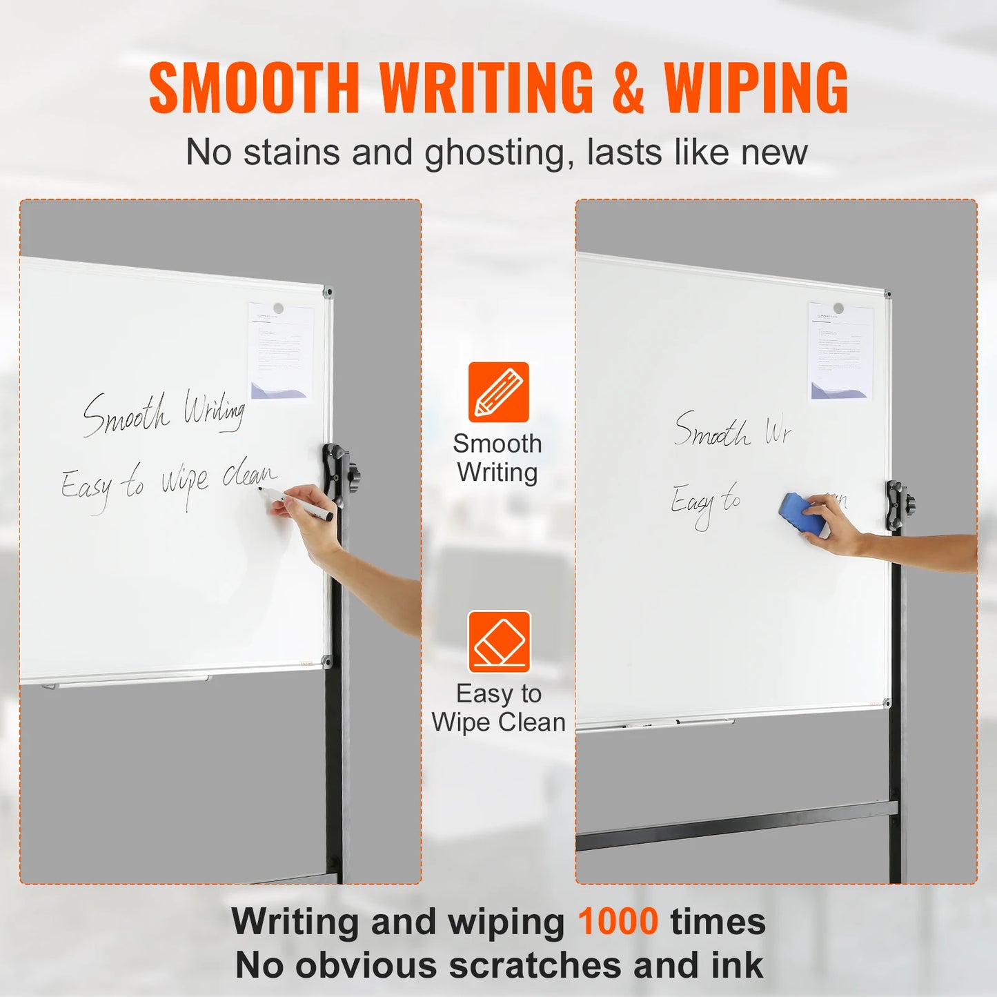 Mobiele Whiteboard – Magnetisch Bord – Draaibaar Whiteboard – Verplaatsbaar Whiteboard – Schoolbord – Dubbelzijdig Beschrijfbaar – Verstelbare Hoogte & Hoek - 48x32inch