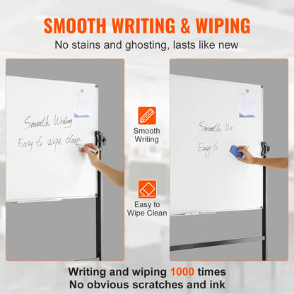 Mobiele Whiteboard – Magnetisch Bord – Draaibaar Whiteboard – Verplaatsbaar Whiteboard – Schoolbord – Dubbelzijdig Beschrijfbaar – Verstelbare Hoogte & Hoek - 48x32inch