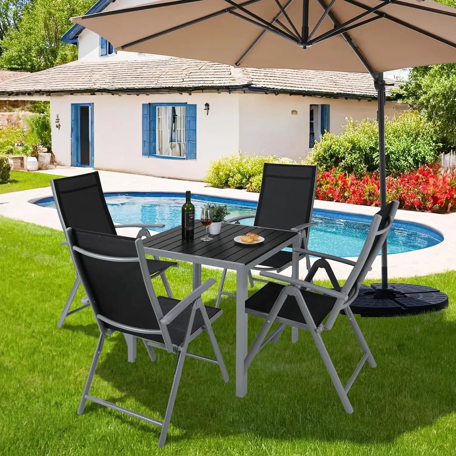 Tuintafel Aluminium – Gartentisch – Bistrotafel – Balkon Tafel – Terrastafel – Weerbestendig Aluminium Frame – Zwart WPC Tafelblad 75x75x72 cm - QUORE