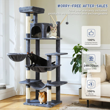Krabpaal – Kattenboom – Kattenhuis – Kattenmand – Kattenmeubel – 175 cm Hoog – Hout Met Sisal Krabpalen