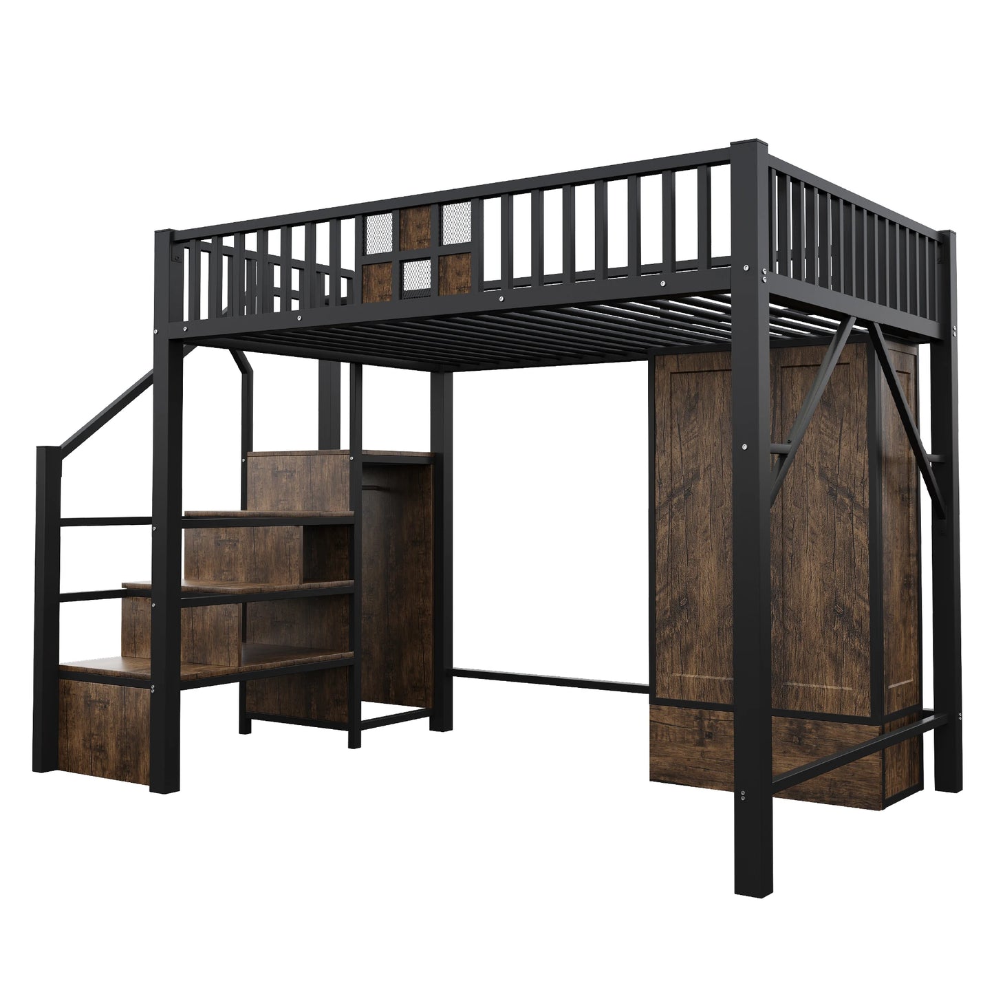 Tweepersoonsbed – Bedbank – Opbergbed – Slaapbed – Ledikant – Ruimtebesparend met Lades en Kast – 90x200 & 140x200 cm – Wit en Naturel – Inclusief Trapje en Deurframe – Zonder Matras