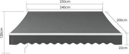 Uitschuifbare Zonwering – Handmatige Zonnescherm – Balkon Zonwering – Terras Schaduw – Aluminium Frame – Waterdicht Polyester - 250x200cm