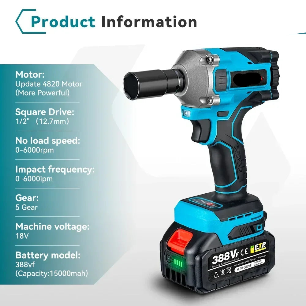Slagmoersleutel - Slagschroevendraaier - Slagmoermachine - Elektrische - Brushless - 1000Nm - 20V - 1/2 Inch - Slagmoersleutelset - Borstelloos, Snoerloos - Inclusief 2x Accu