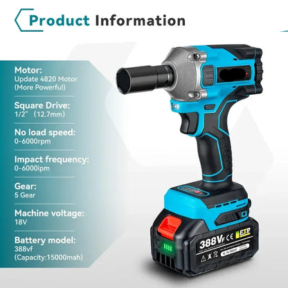 Slagmoersleutel - Slagschroevendraaier - Slagmoermachine - Elektrische - Brushless - 1000Nm - 20V - 1/2 Inch - Slagmoersleutelset - Borstelloos, Snoerloos - Inclusief 2x Accu