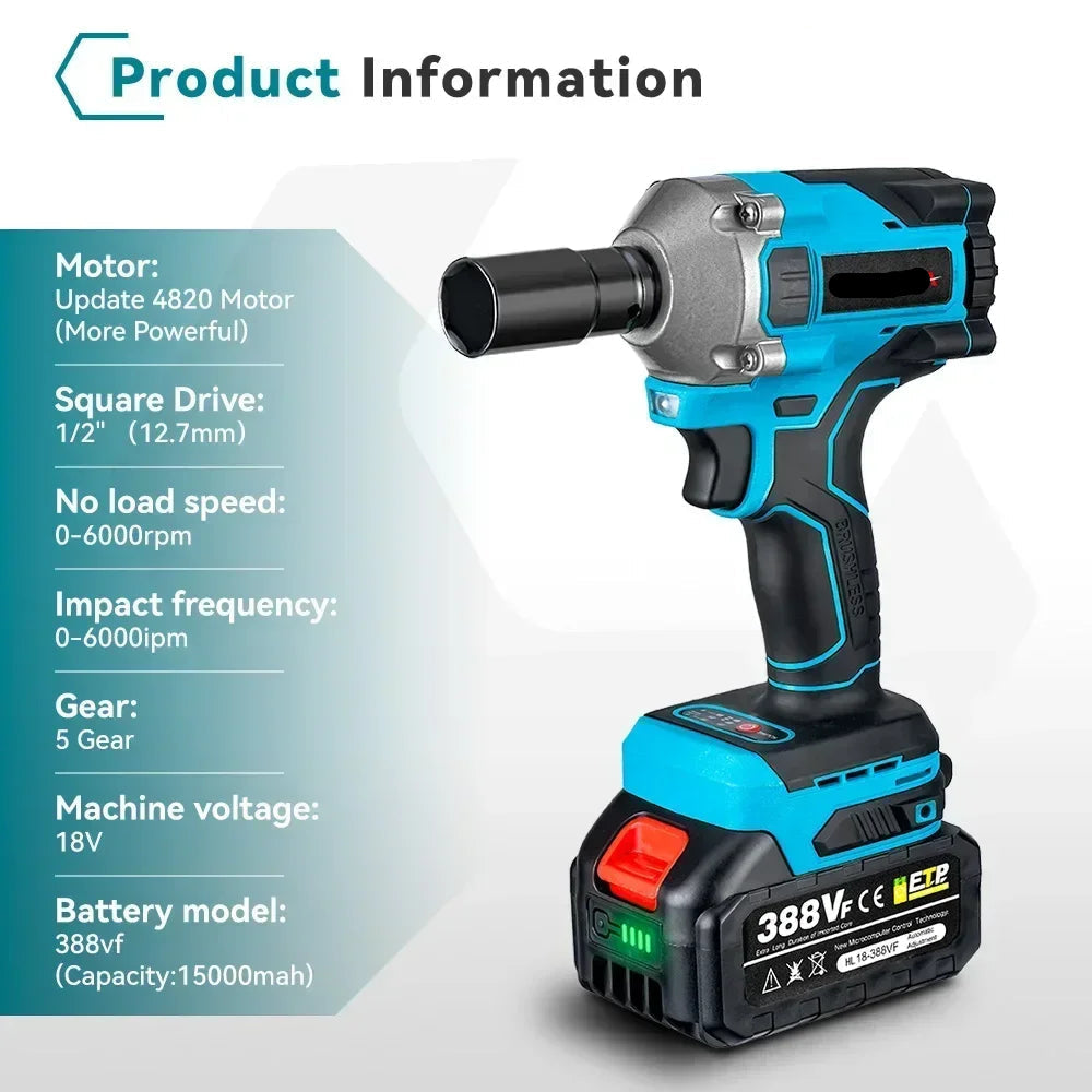 Slagmoersleutel - Slagschroevendraaier - Slagmoermachine - Elektrische - 1000Nm - 20V - 1/2 Inch - Slagmoersleutelset - Borstelloos, Snoerloos - Inclusief 1x Accu