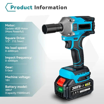 Slagmoersleutel - Slagschroevendraaier - Slagmoermachine - Elektrische - Brushless - 1000Nm - 20V - 1/2 Inch - Slagmoersleutelset - Borstelloos, Snoerloos -Zonder Accu