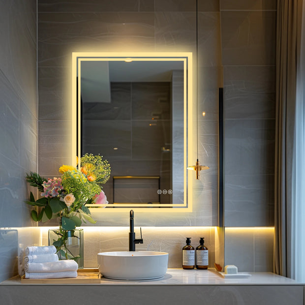 Badkamerspiegel - Badkamerspiegel met Verlichting - LED - Antifog Functie - 3 Kleurinstellingen - IP65 Waterdicht - Horizontaal/Verticaal - 60.9x81.28cm - Zilver