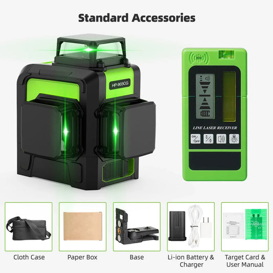 Laserwaterpas – Kruislijnlaser – 3D Laser – Zelfnivellerend – Groene Laser – 360° Projectie – USB Oplaadbaar - Set 2