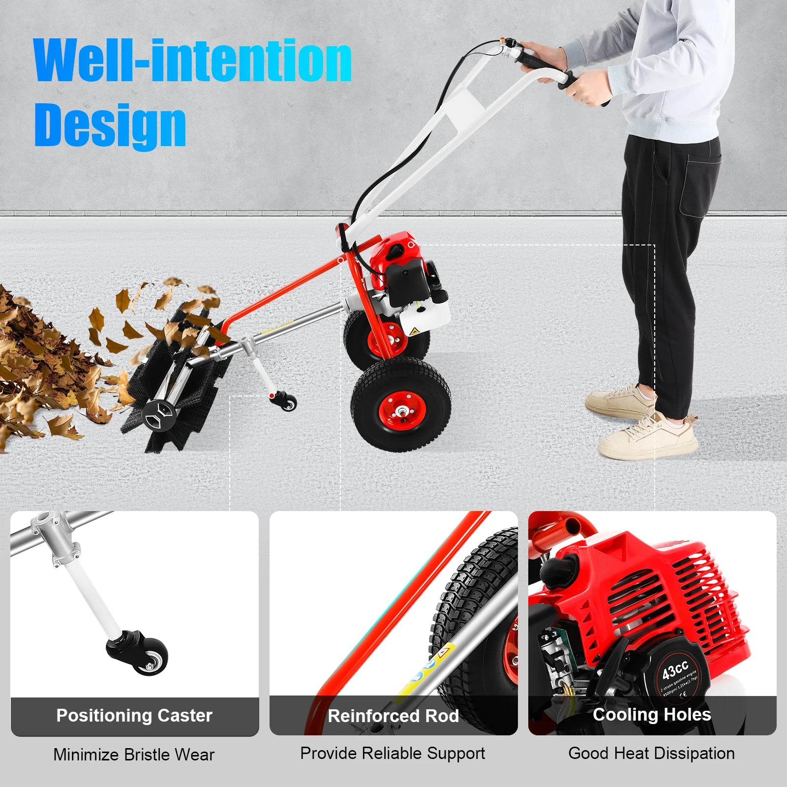Bladveger – Bladblazer – Veegmachine – Tuinveger – Benzine-Aangedreven – 1,7 PK Motor – 60 Cm Werkbreedte - QUORE