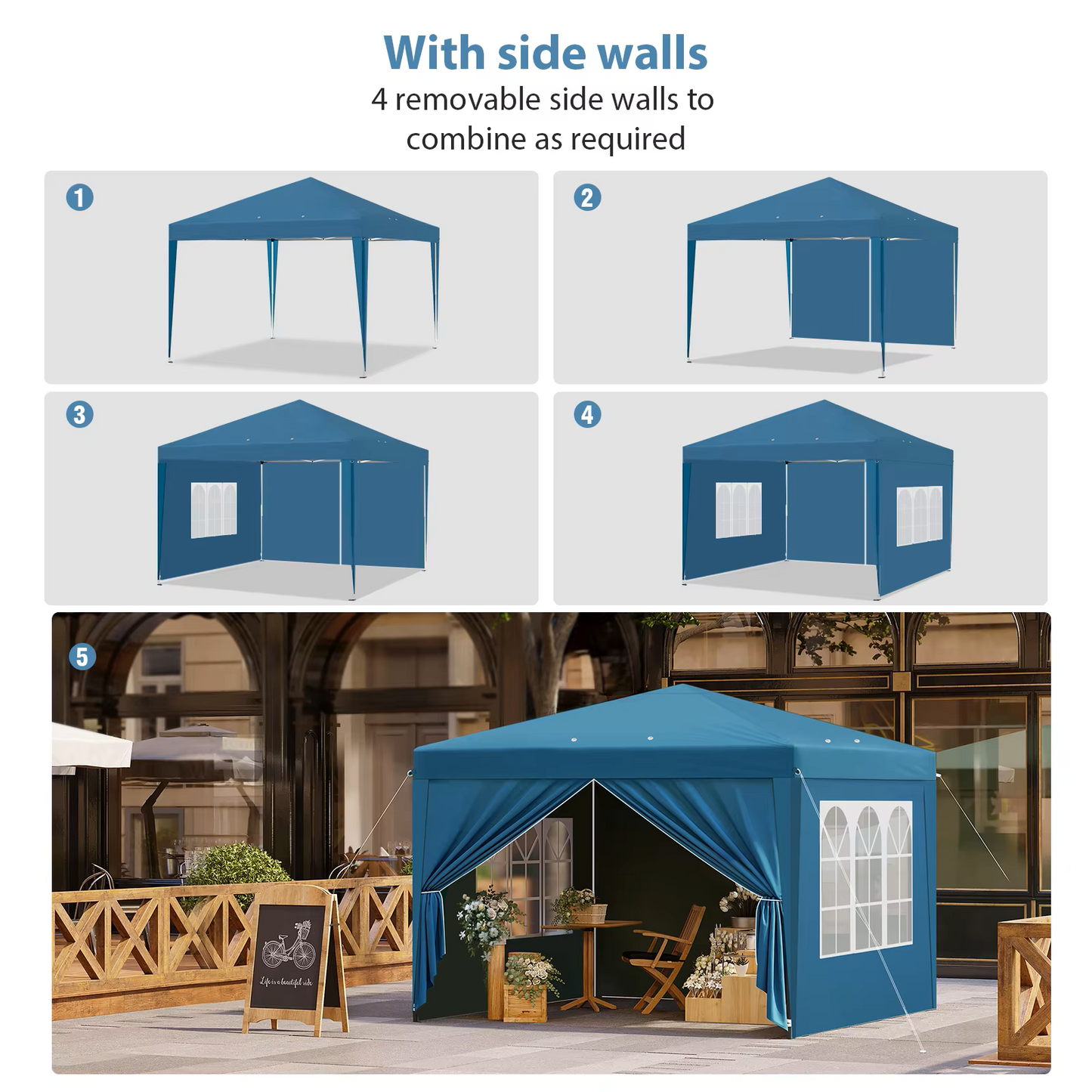 Paviljoen - Tuinpaviljoen - Partytent - Tuintent - Pop-up Kliksysteem - Stabiel - Vouwtent - met Zijwanden - voor 4-6 Personen - Opvouwbaar - Waterdicht - Winterbestendig - 50+UV-Bescherming - voor Tuin - Buiten - Achtertuin - 3 x 3 m - Blauw