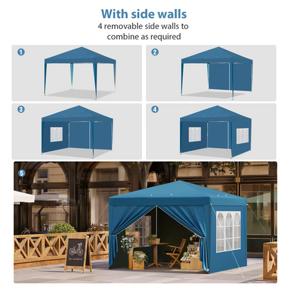 Paviljoen - Tuinpaviljoen - Partytent - Tuintent - Pop-up Kliksysteem - Stabiel - Vouwtent - met Zijwanden - voor 4-6 Personen - Opvouwbaar - Waterdicht - Winterbestendig - 50+UV-Bescherming - voor Tuin - Buiten - Achtertuin - 3 x 3 m - Blauw