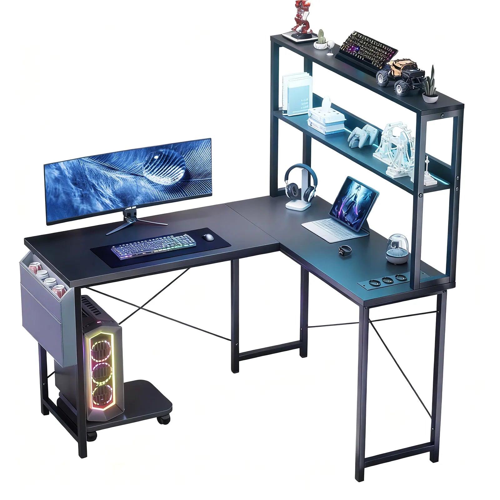 Bureau – Werkplek – Gametafel – Computertafel – Bureauhoek – Beige – 2-in-1 Verstelbaar Ontwerp – Geïntegreerde Power Hub - QUORE