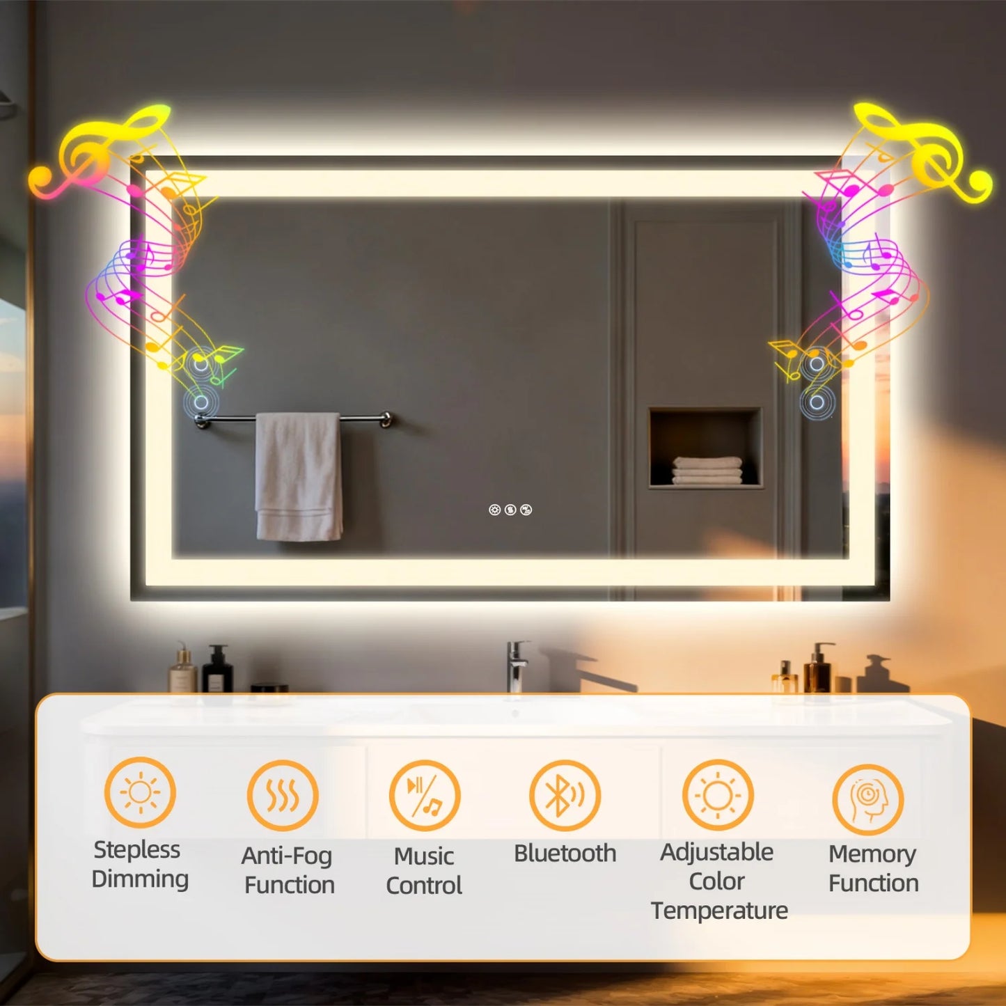 LED Badkamerspiegel – LED Spiegel – Verlichte Spiegel – Make-up Spiegel – Smartspegel – 50x70 cm – Anti-Condens – Bluetooth Speaker