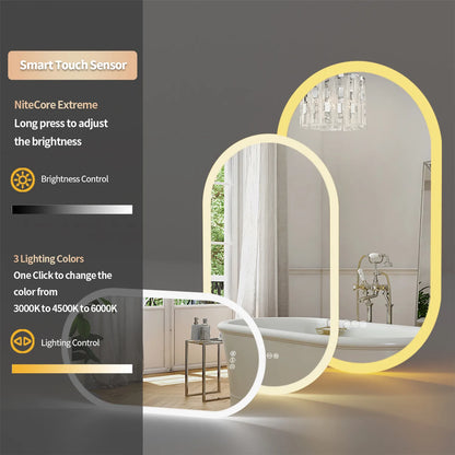 Badkamerspiegel - Badkamerspiegel met Verlichting - Ovaal - 3 Kleurinstellingen - Anti-condens Spiegel - 24W - 1000-5500 Lumen - IP65 - Input 220V/5A - Output 12V/3A - Aluminiumlegering Frame - HD Glazen spiegel - 20x32inch/50.8x81.28cm - Zilver