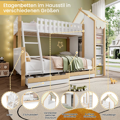 Stapelbed – Hoogslaper – Bedbank – Kinderbed – Twijfelaar – 90x200 cm – Ingebouwd Bureau en Nachtkastje Met Stopcontact & USB – 2 Laden Zonder Matras