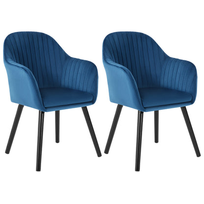 Eetkamerstoel – Stoel – Keukenstoel – Armstoel – Fluwelen Stoel – Set Van 2 Blauw – Ergonomisch Ontwerp – Stevig Metalen Frame