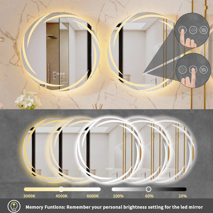 Badkamerspiegel - met LED - Wandspiegel Rond - Badkamerspiegel met Verlichting - Anti-condens - Dimbaar - Backlit - 3 Lichtkleuren - Touchscreen - IP56 Waterdicht - Draaduitgangsgroef - 60x60cm - QUORE