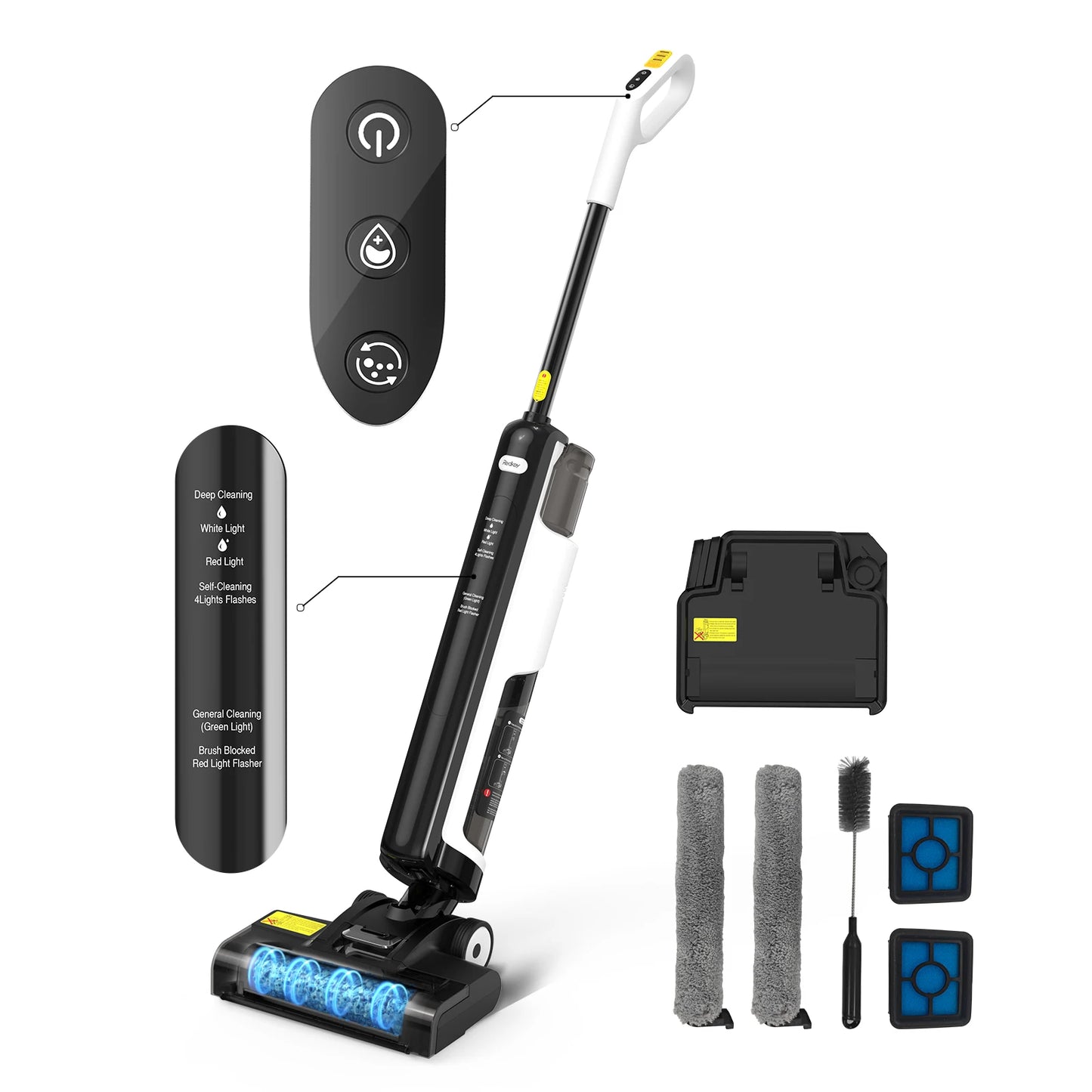 Vloerreiniger – Nat- en Droogzuiger – Elektrische Dweil – Steelstofzuiger – Zelfreinigend – 150W Krachtige Motor – 45 Min Accuduur