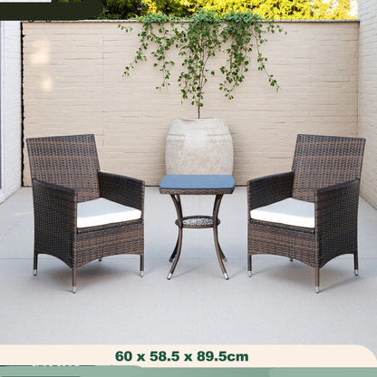 Tuinset Voor 2 Personen – Balkonset – Buitenmeubel – Compacte Tuinmeubelen – Metalen Frame – Gehard Glas Tafelblad – Afneembare Wasbare Kussens