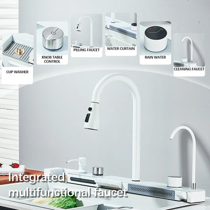 Multifunctionele Digitale Watervalkraan – Keukenkraan – RVS Spoelbak – Enkele Kom – Dubbele Waterval Uitloop – Gun Grey – Touchscreen Bediening – Groot Formaat - QUORE