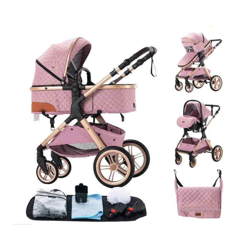 Stroller - Buggy - Kinderwagen 3-in-1 - Kinderwagens - Draagbare Reis Kinderwagen  - Hoogland Pram -Multifunctionele Aluminium Frame Kinderwagen - Hoge uitvoering - Low version - Blauw