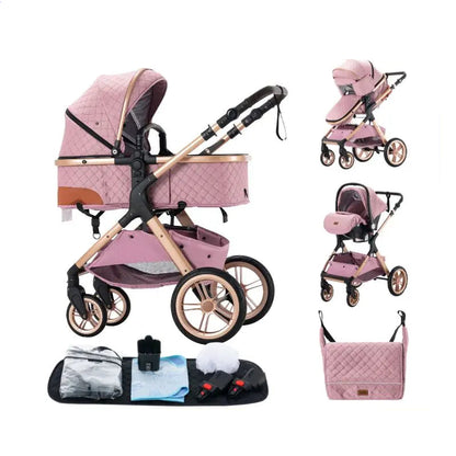 Stroller - Buggy - Kinderwagen 3-in-1 - Kinderwagens - Draagbare Reis Kinderwagen  - Hoogland Pram -Multifunctionele Aluminium Frame Kinderwagen - Hoge uitvoering - Zwart