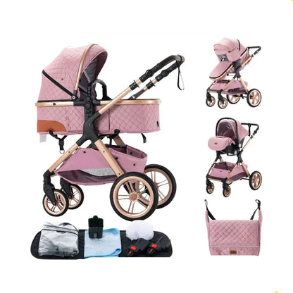 Stroller - Buggy - Kinderwagen 3-in-1 - Kinderwagens - Draagbare Reis Kinderwagen  - Hoogland Pram -Multifunctionele Aluminium Frame Kinderwagen - Hoge uitvoering - Hoge versie - Khaki