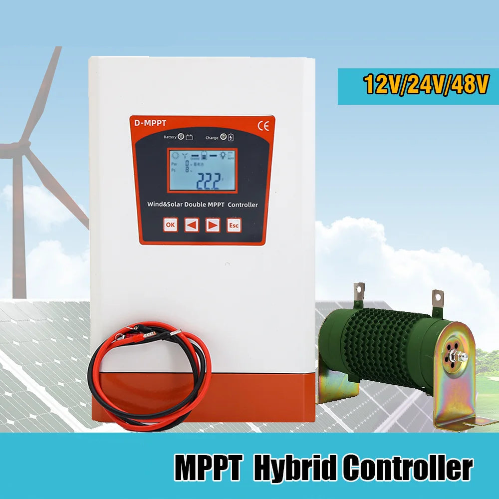 Hybride Dubbele MPPT Laadregelaar – Zonne-energie Regulator – Windturbine Controller – Acculader – Energiebeheer 3000W – Automatische 24V/48V Spanning Detectie