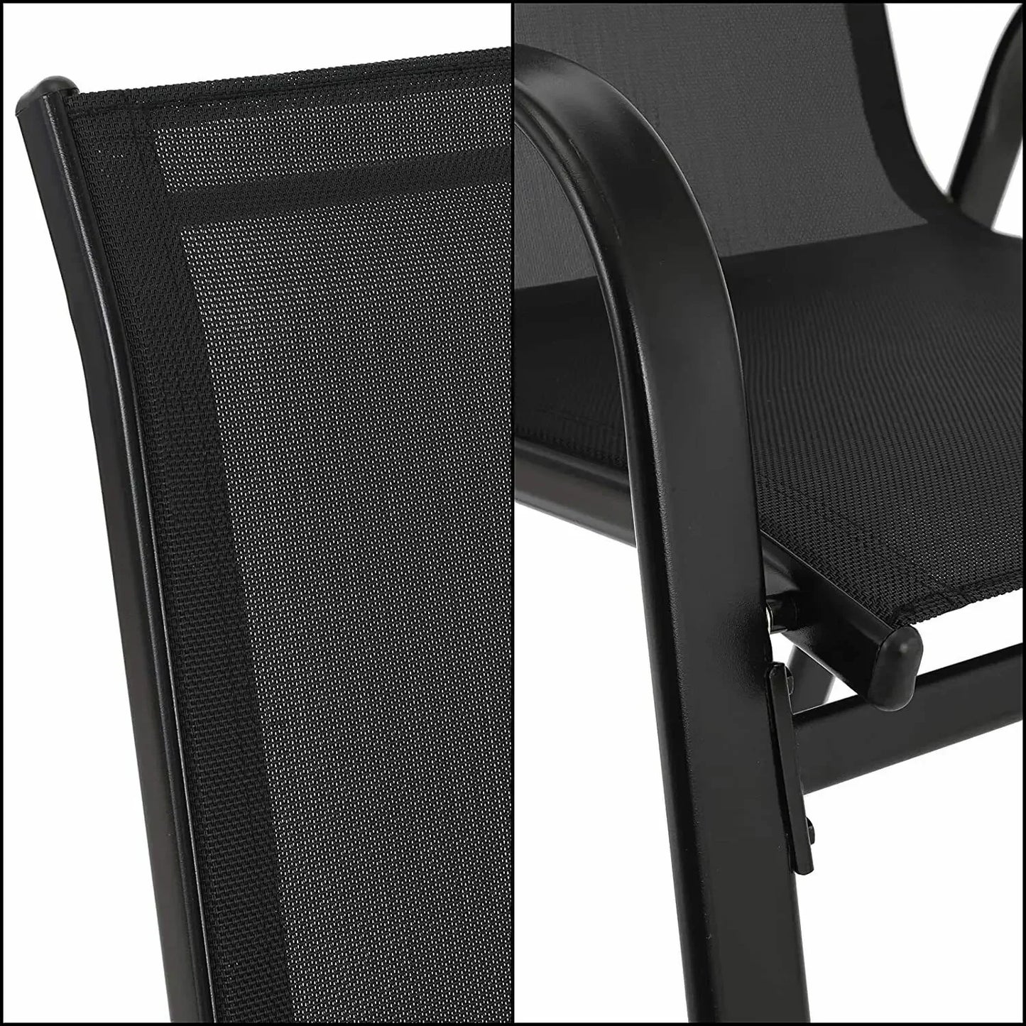 4 Metal Outdoor Chair Set Stackable Patio Textilene Dining Chair Stack Metal Frame Set of 4, Load Weight 150kg, Black,Brown,Gray