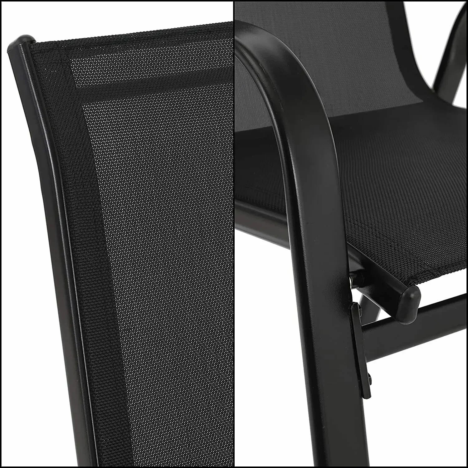 Tuinstoelen - Set van 4 - Stoelen - Metalen - Stapelbare - Weerbestendige  - Ademend Textileen - Geschikt voor Terras - en Balkon - Comfortabel en Ademend - Draagvermogen 150 kg - Zwart - QUORE