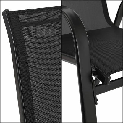 Tuinstoelen - Set van 4 - Stoelen - Metalen - Stapelbare - Weerbestendige  - Ademend Textileen - Geschikt voor Terras - en Balkon - Comfortabel en Ademend - Draagvermogen 150 kg - Grijs - QUORE