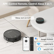 PrettyCare - Robotstofzuiger - Stofzuiger - Vloermop - HEPA-filter - 3000Pa - Alexa - WiFi - App - Zwart